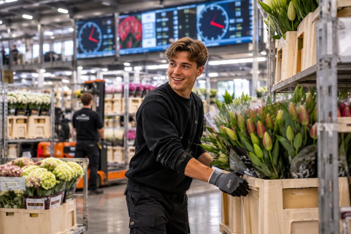 Medewerker Bloemenveiling bij Groothandel bij de bloemenveiling in Noordwijk
